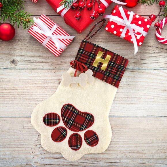 NEW - Pet Cat Dog Claw Christmas Stocking - Red - Available in any letter A to Z - Picture 4 of 8